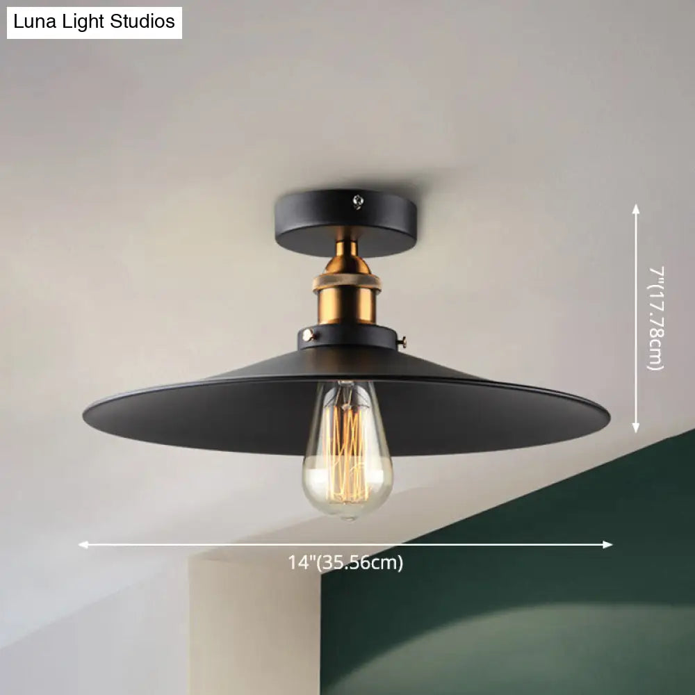 Industrial Metal Cone Ceiling Mount Light Fixture - Modern Black Finish For Restaurants And