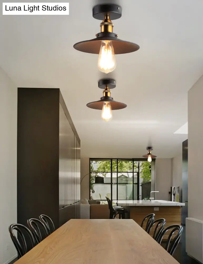 Industrial Metal Cone Ceiling Mount Light Fixture - Modern Black Finish For Restaurants And