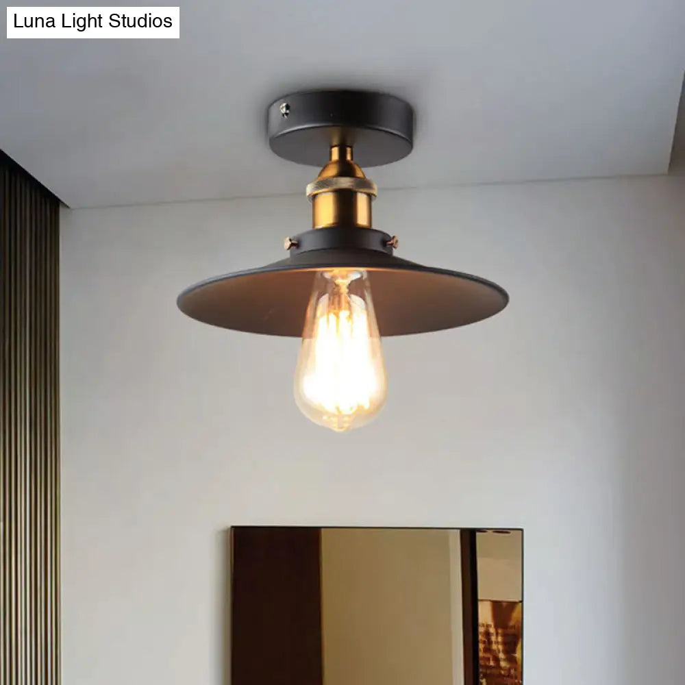 Industrial Metal Cone Ceiling Mount Light Fixture - Modern Black Finish For Restaurants And