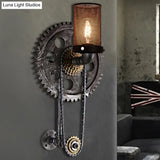 Industrial Metal Cylinder Wall Light: Vintage 1-Light Sconce Lamp With Antique Silver Finish And