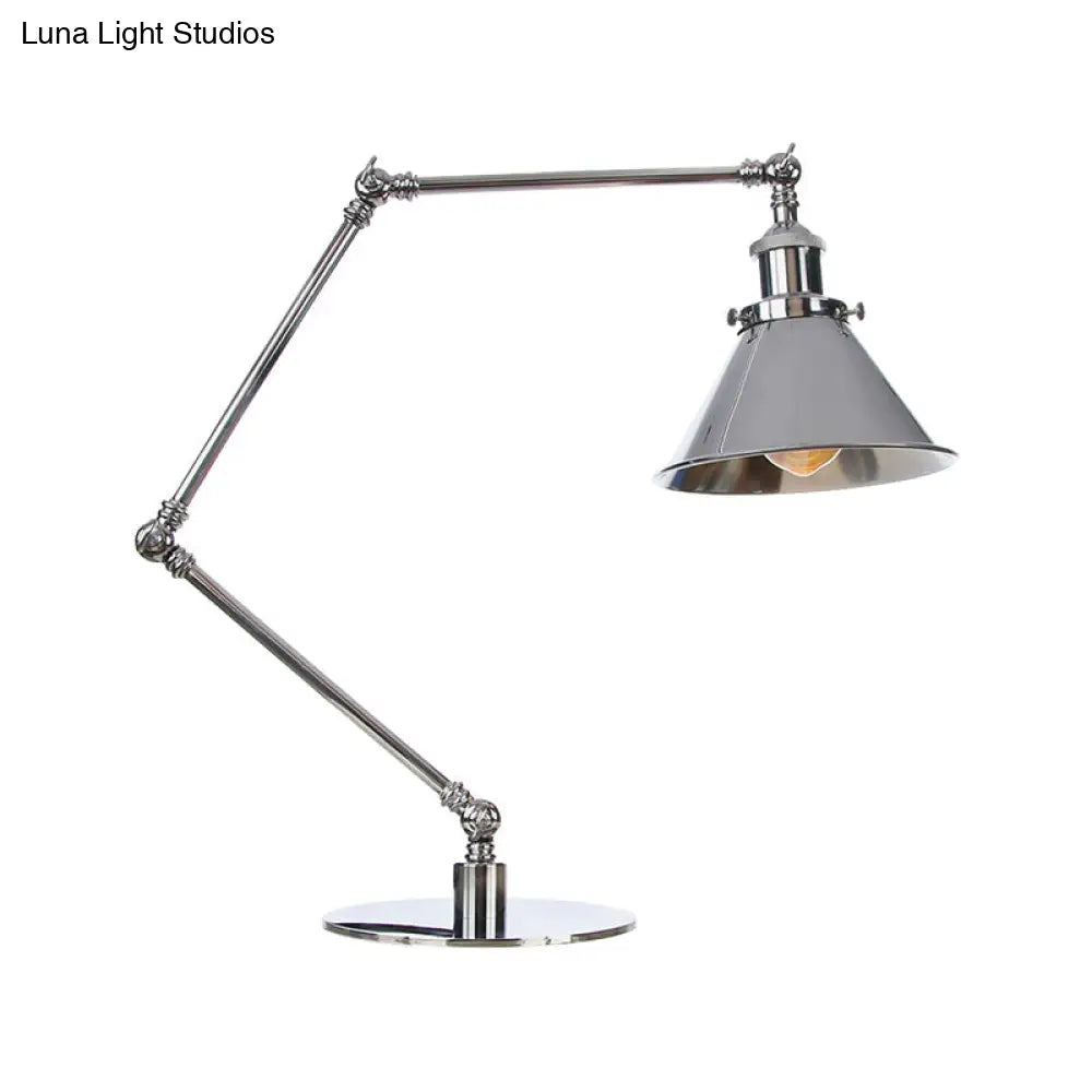 Industrial Metal Desk Light With Adjustable Arm And Chrome Finish For Study Rooms