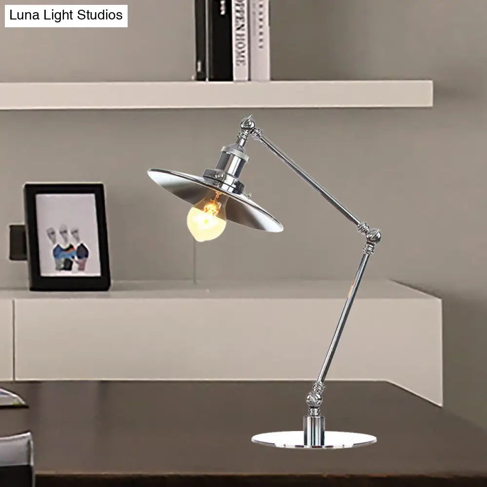 Industrial Metal Desk Light With Adjustable Arm And Chrome Finish For Study Rooms