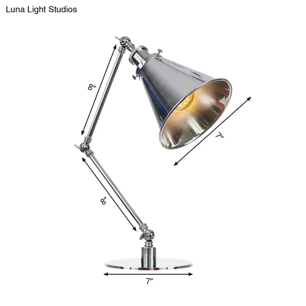 Industrial Metal Desk Light With Adjustable Arm And Chrome Finish For Study Rooms