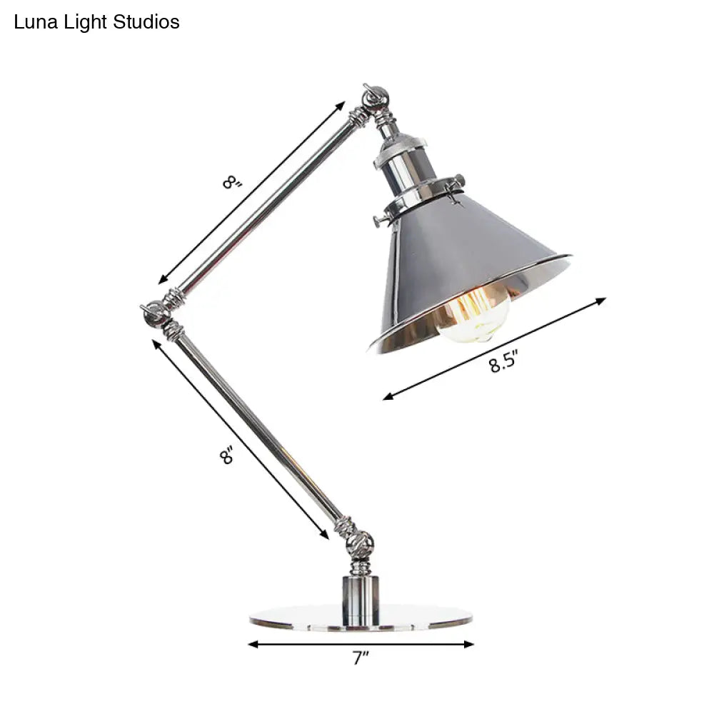 Industrial Metal Desk Light With Adjustable Arm And Chrome Finish For Study Rooms