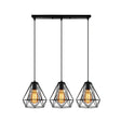 Industrial Metal Diamond Cage Pendant Light - 3 Lights Ideal For Restaurants Black / Linear
