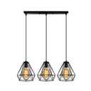 Industrial Metal Diamond Cage Pendant Light - 3 Lights Ideal For Restaurants Black / Linear