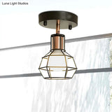 Industrial Metal Dome Ceiling Light With Wire Cage Shade - Black/White