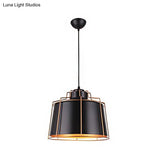 Industrial Metal Drum Shade Ceiling Fixture - 1 Light Black Suspension Lamp For Dining Tables