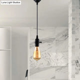 Industrial Metal Hanging Lamp With Adjustable Cord - Black Exposed Bulb Ceiling Fixture For