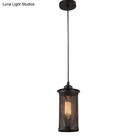 Industrial Metal Hanging Pendant Lamp With Mesh Cage Shade - Black/Rust Finish