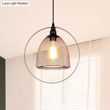 Industrial Metal Hanging Pendant Light In Black For Living Room - Single Bell/Dome Design