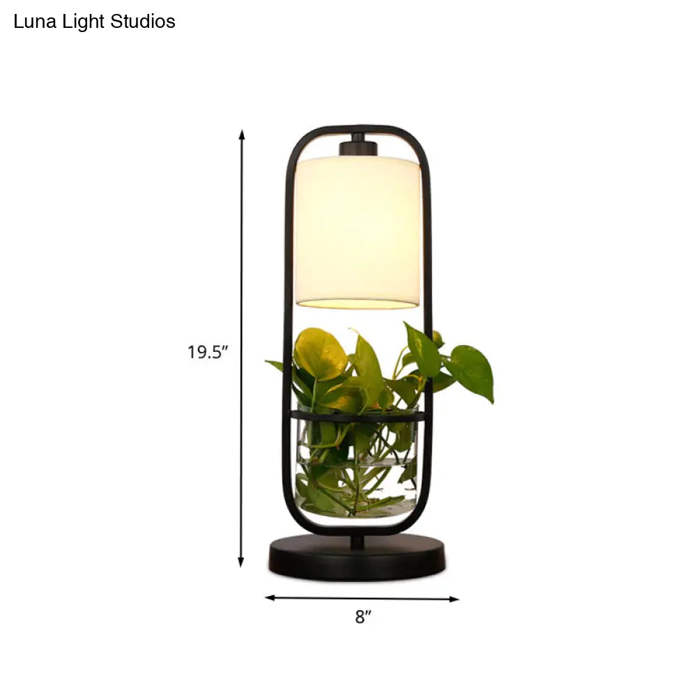 Industrial Metal Led Nightstand Light For Living Room Cylinder Black Night Table Lamp