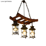 Industrial Metal Pendant Chandelier - Caged Dining Room Light Fixture With 3 Black Hanging Lights