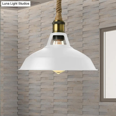 Industrial Metal Pendant Lamp: Barn-Style Shade 1 Light Black/White Ceiling Fixture With Hanging