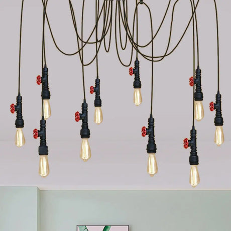 Industrial Metal Pendant Lamp With Valve And Pipe Design - Black 2/3 Lights Kitchen Ceiling Fixture