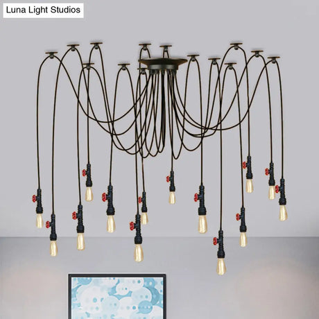 Industrial Metal Pendant Lamp With Valve And Pipe Design - Black 2/3 Lights Kitchen Ceiling Fixture