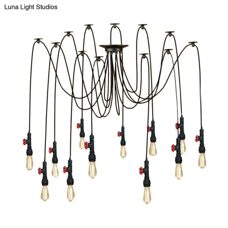 Industrial Metal Pendant Lamp With Valve And Pipe Design - Black 2/3 Lights Kitchen Ceiling Fixture