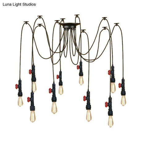 Industrial Metal Pendant Lamp With Valve And Pipe Design - Black 2/3 Lights Kitchen Ceiling Fixture