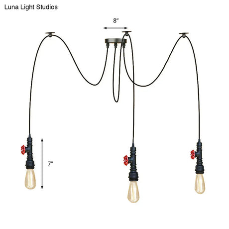 Industrial Metal Pendant Lamp With Valve And Pipe Design - Black 2/3 Lights Kitchen Ceiling Fixture