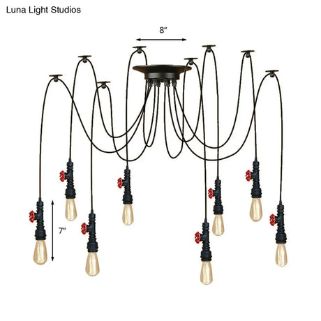 Industrial Metal Pendant Lamp With Valve And Pipe Design - Black 2/3 Lights Kitchen Ceiling Fixture
