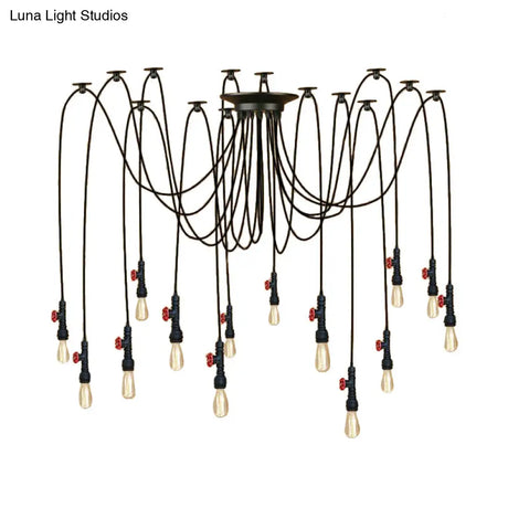 Industrial Metal Pendant Lamp With Valve And Pipe Design - Black 2/3 Lights Kitchen Ceiling Fixture