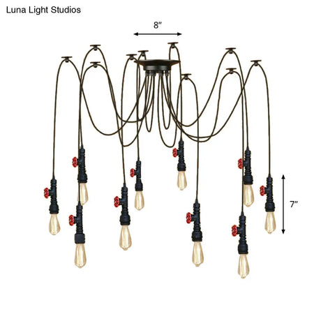 Industrial Metal Pendant Lamp With Valve And Pipe Design - Black 2/3 Lights Kitchen Ceiling Fixture