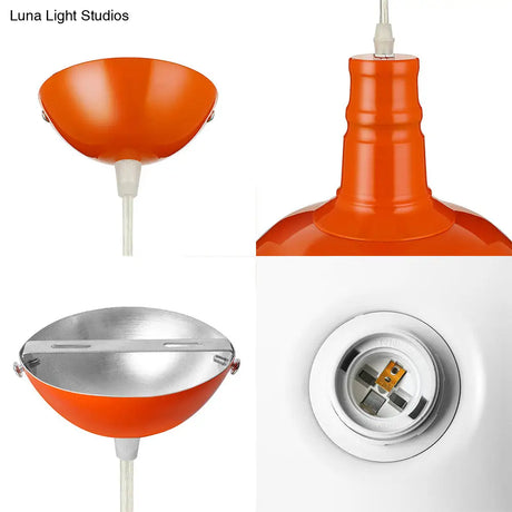 Industrial Metal Pendant Light Fixture With Wire Guard - Orange/Blue/Green Bowl Design