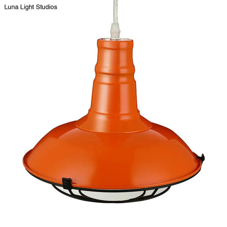 Industrial Metal Pendant Light Fixture With Wire Guard - Orange/Blue/Green Bowl Design