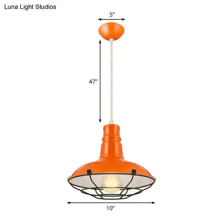 Industrial Metal Pendant Light Fixture With Wire Guard - Orange/Blue/Green Bowl Design