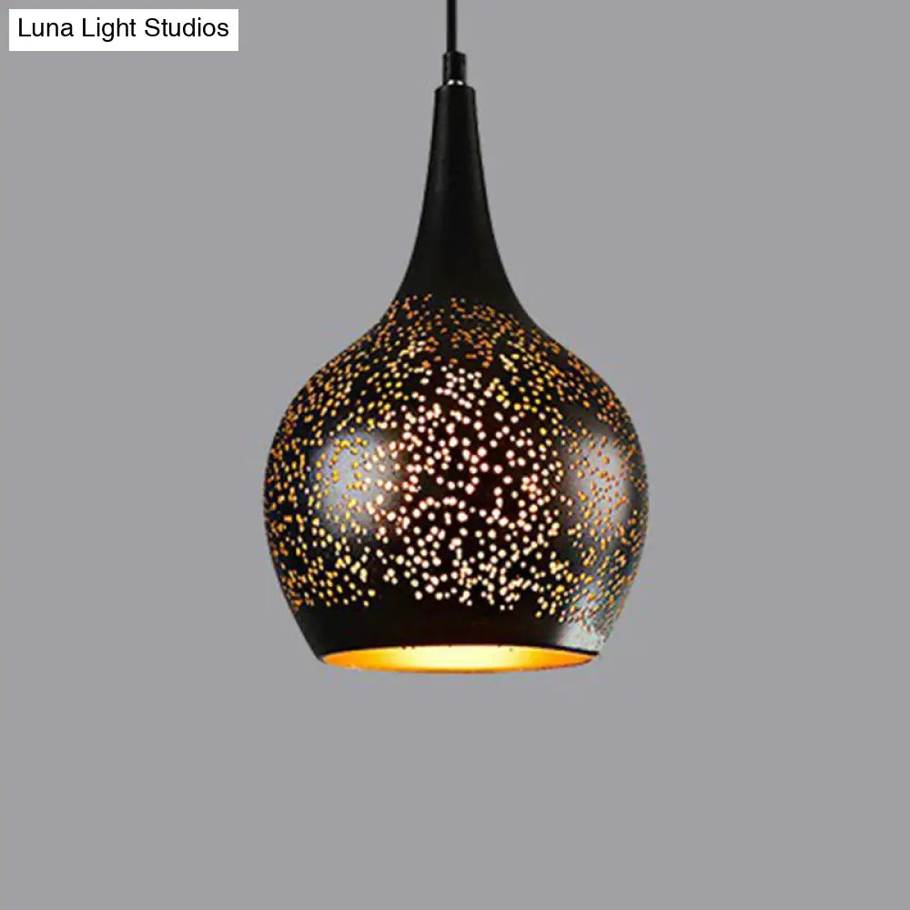 Industrial Metal Pendant Light W/ 1 Head - Circle Cutouts Design Black