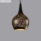 Industrial Metal Pendant Light W/ 1 Head - Circle Cutouts Design Black