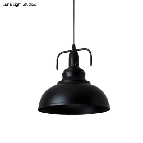 Industrial Metal Pendant Light With Adjustable Cord - Black Dome Shade Ceiling 11.5’/14’ W 1