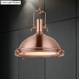 Industrial Metal Pendant Lighting With Antique Brass/Copper Finish And Frosted Diffuser