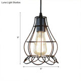 Industrial Metal Pendant Lighting With Height Adjustable Flower Cage Shade - Perfect For Bedroom