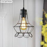Industrial Metal Pendant Lighting With Height Adjustable Flower Cage Shade - Perfect For Bedroom