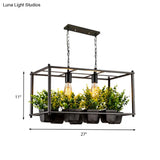 Industrial Metal Rectangular Led Plant Hanging Ceiling Light For Restaurants - Black 2 Heads Island