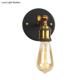 Industrial Metal Rotatable Wall Lamp In Black With Brass Arm And Open Bulb Design