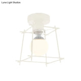 Industrial Metal Semi-Flush Ceiling Light With Wire Guard - Rotatable 1 Head Bedroom Flush Mount