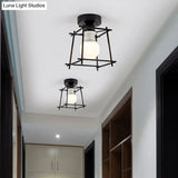 Industrial Metal Semi-Flush Ceiling Light With Wire Guard - Rotatable 1 Head Bedroom Flush Mount