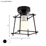Industrial Metal Semi-Flush Ceiling Light With Wire Guard - Rotatable 1 Head Bedroom Flush Mount