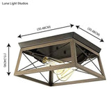 Industrial Metal Square Dining Room Flush Ceiling Light: Sleek Close-To-Ceiling Fixture