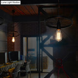 Industrial Metal Wagon Wheel Pendant Lamp: Black Hanging Light Fixture For Restaurants