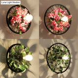 Industrial Metal Wheel Wall Mount Light With Flower/Leaf Decor 12.5/16.5 Diameter