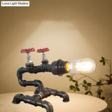 Industrial Metallic Bare Bulb Table Lamp With Pipe-Like Base - Black Finish