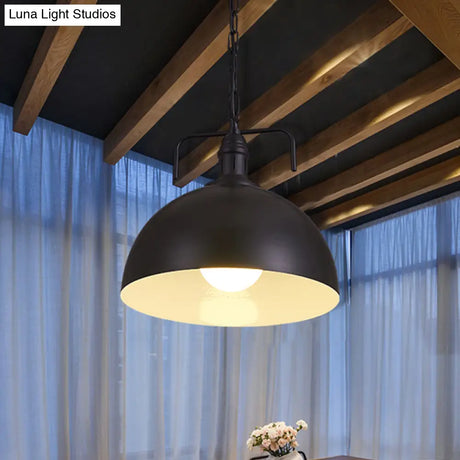 Industrial Metallic Living Room Pendant Light - 1 Red/Yellow/Rust Finish 12’/16’ Bowl