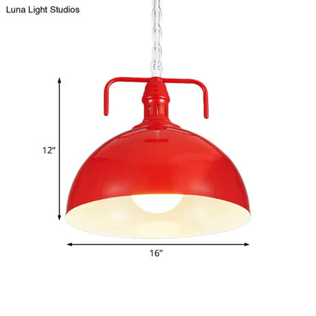 Industrial Metallic Living Room Pendant Light - 1 Red/Yellow/Rust Finish 12’/16’ Bowl