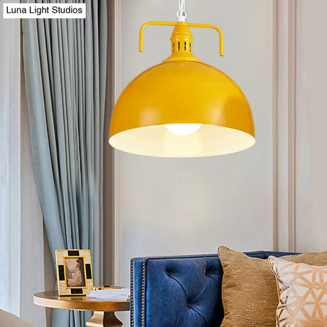 Industrial Metallic Living Room Pendant Light - 1 Red/Yellow/Rust Finish 12’/16’ Bowl