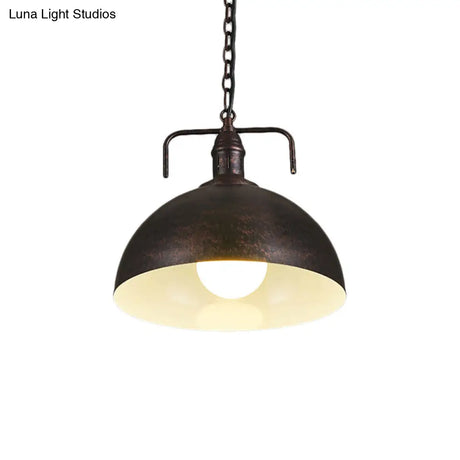 Industrial Metallic Living Room Pendant Light - 1 Red/Yellow/Rust Finish 12’/16’ Bowl