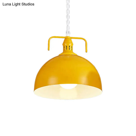 Industrial Metallic Living Room Pendant Light - 1 Red/Yellow/Rust Finish 12’/16’ Bowl