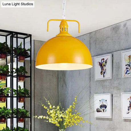 Industrial Metallic Living Room Pendant Light - 1 Red/Yellow/Rust Finish 12’/16’ Bowl